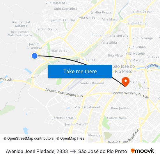 Avenida José Piedade, 2833 to São José do Rio Preto map