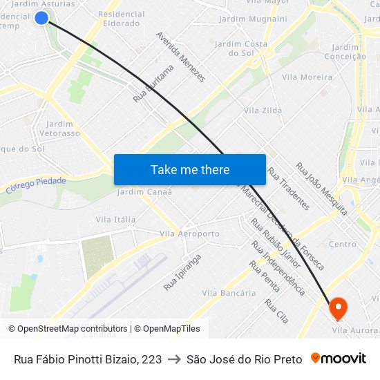 Rua Fábio Pinotti Bizaio, 223 to São José do Rio Preto map