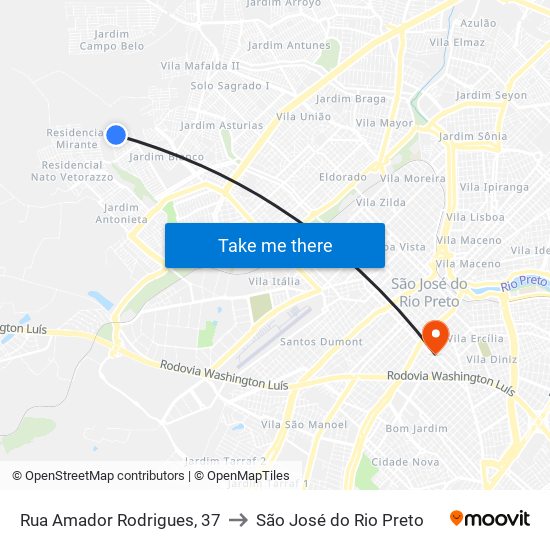 Rua Amador Rodrigues, 37 to São José do Rio Preto map