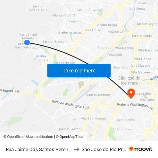 Rua Jaime Dos Santos Pereira, 1 to São José do Rio Preto map