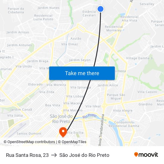 Rua Santa Rosa, 23 to São José do Rio Preto map