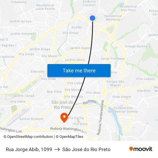 Rua Jorge Abib, 1099 to São José do Rio Preto map