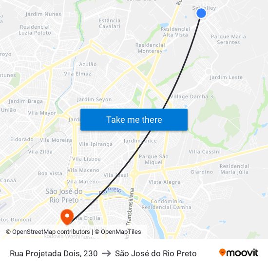 Rua Projetada Dois, 230 to São José do Rio Preto map