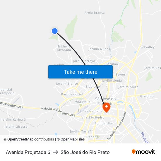 Avenida Projetada 6 to São José do Rio Preto map