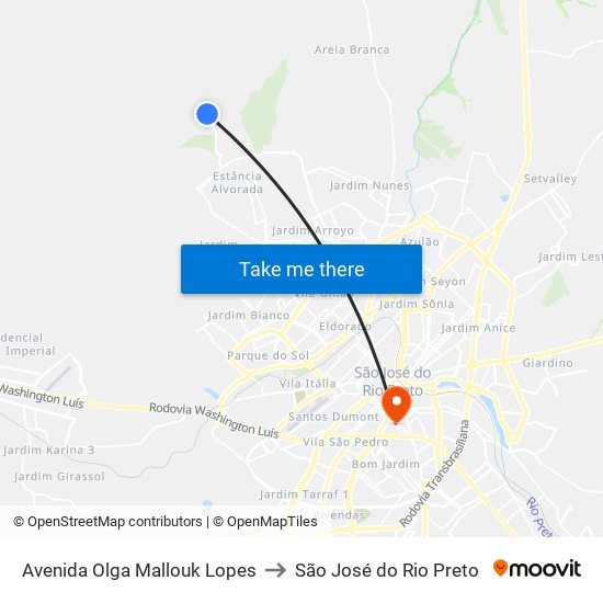 Avenida Olga Mallouk Lopes to São José do Rio Preto map