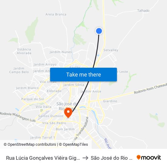 Rua Lúcia Gonçalves Viêira Giglio, 777 to São José do Rio Preto map