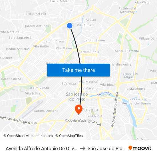 Avenida Alfredo Antônio De Oliveira, 2030 to São José do Rio Preto map