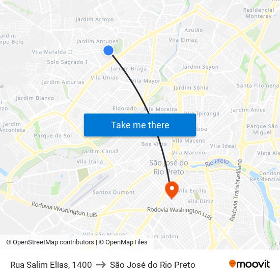 Rua Salim Elías, 1400 to São José do Rio Preto map