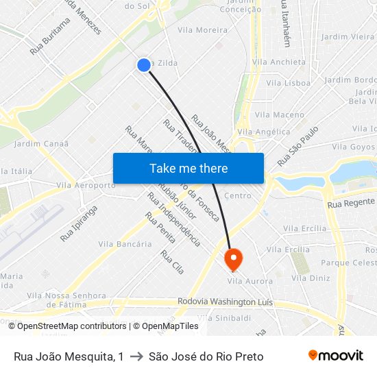 Rua João Mesquita, 1 to São José do Rio Preto map