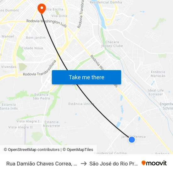 Rua Damião Chaves Correa, 400 to São José do Rio Preto map