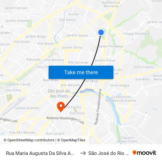 Rua Maria Augusta Da Silva Amadeu, 2 to São José do Rio Preto map