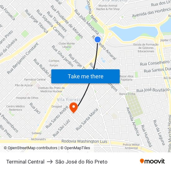 Terminal Central to São José do Rio Preto map