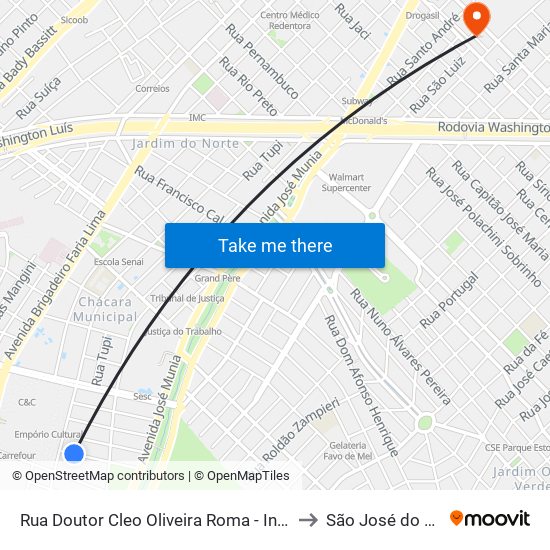 Rua Doutor Cleo Oliveira Roma - Instituto Dos Cegos to São José do Rio Preto map