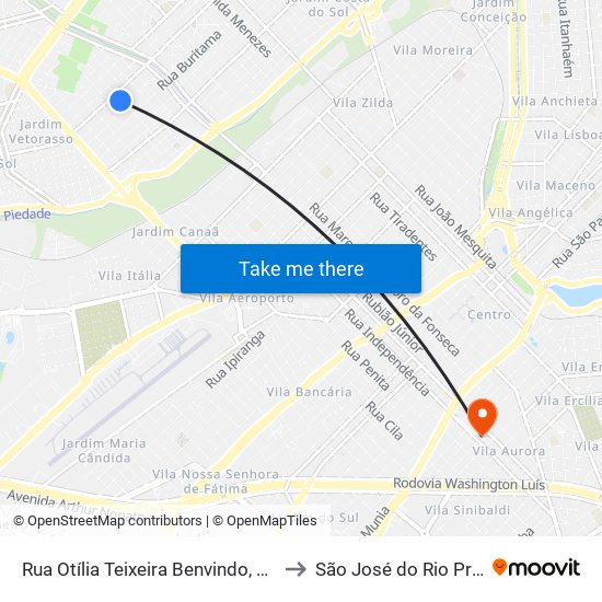 Rua Otília Teixeira Benvindo, 2921 to São José do Rio Preto map