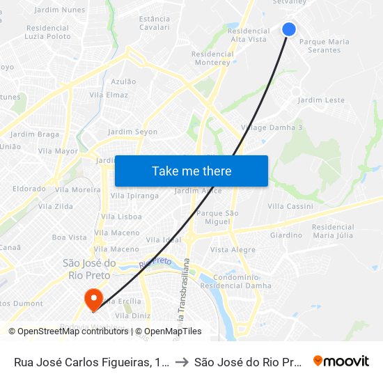 Rua José Carlos Figueiras, 120 to São José do Rio Preto map