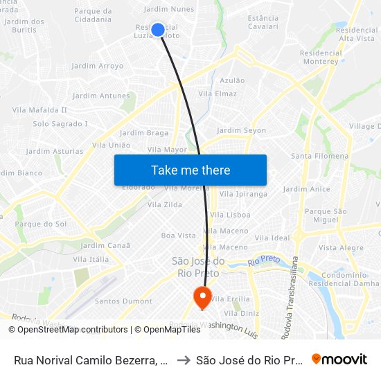 Rua Norival Camilo Bezerra, 885 to São José do Rio Preto map