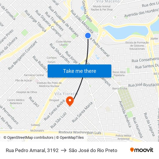 Rua Pedro Amaral, 3192 to São José do Rio Preto map