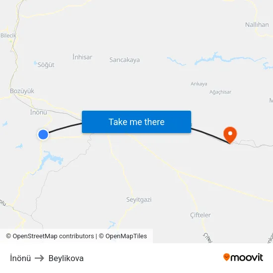 İnönü to Beylikova map