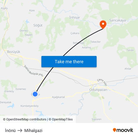 İnönü to Mihalgazi map