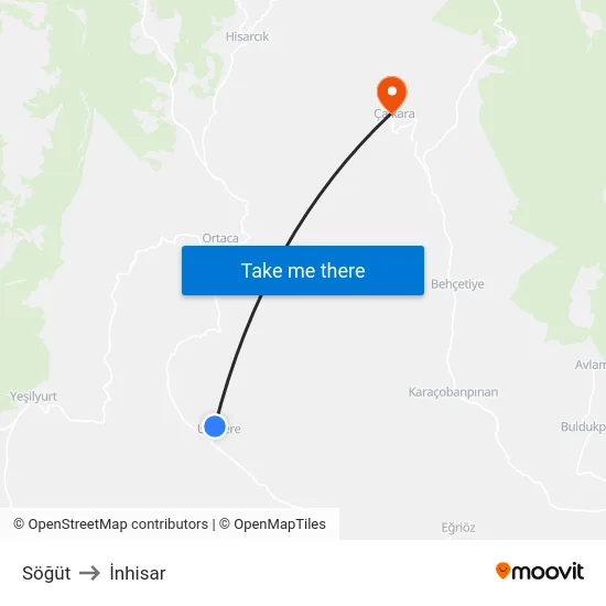 Söğüt to İnhisar map