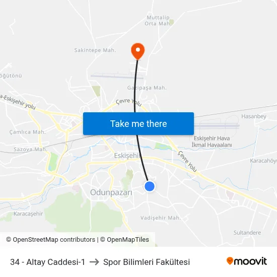 34 - Altay Caddesi-1 to Spor Bilimleri Fakültesi map
