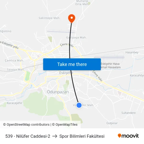 539 - Nilüfer Caddesi-2 to Spor Bilimleri Fakültesi map