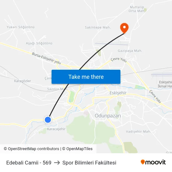 Edebali Camii - 569 to Spor Bilimleri Fakültesi map