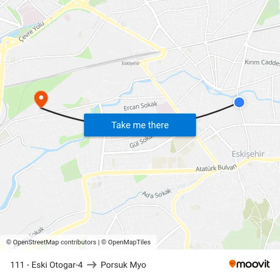 111 - Eski Otogar-4 to Porsuk Myo map