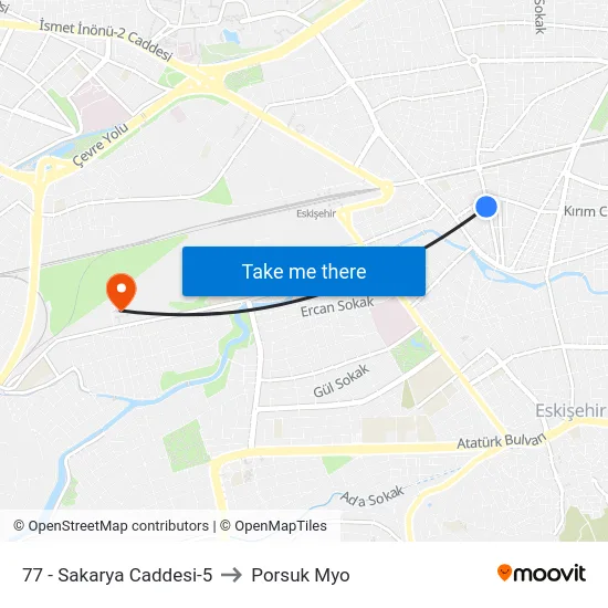 77 - Sakarya Caddesi-5 to Porsuk Myo map