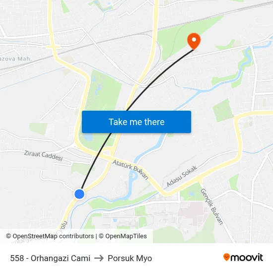 558 - Orhangazi Cami to Porsuk Myo map
