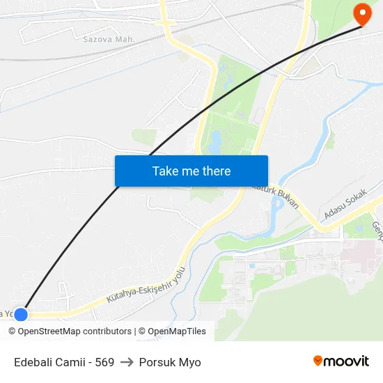 Edebali Camii - 569 to Porsuk Myo map