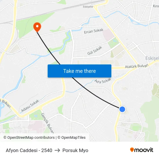 Afyon Caddesi - 2540 to Porsuk Myo map