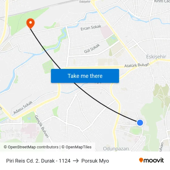 Piri Reis Cd. 2. Durak - 1124 to Porsuk Myo map