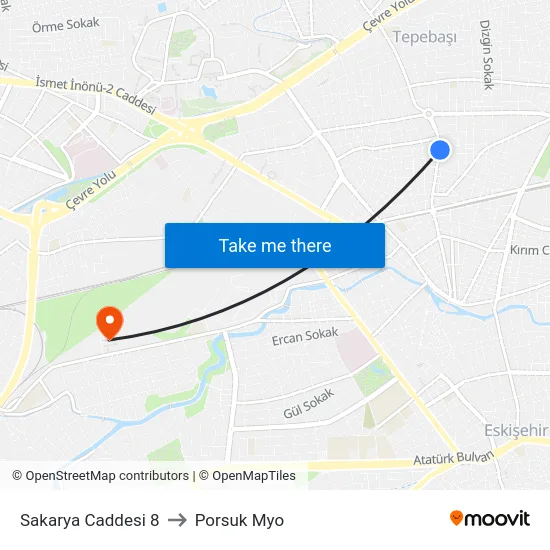Sakarya Caddesi 8 to Porsuk Myo map