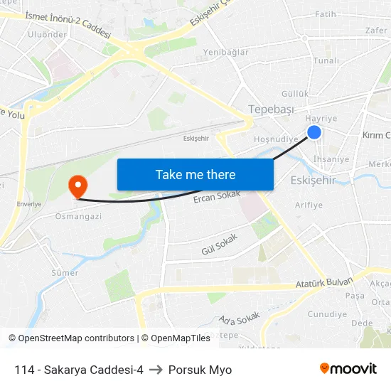114 - Sakarya Caddesi-4 to Porsuk Myo map