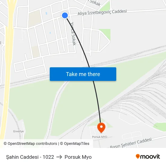 1022 - Beşevler to Porsuk Myo map