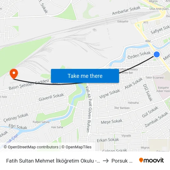 Fatih Sultan Mehmet İlköğretim Okulu - 1038 to Porsuk Myo map