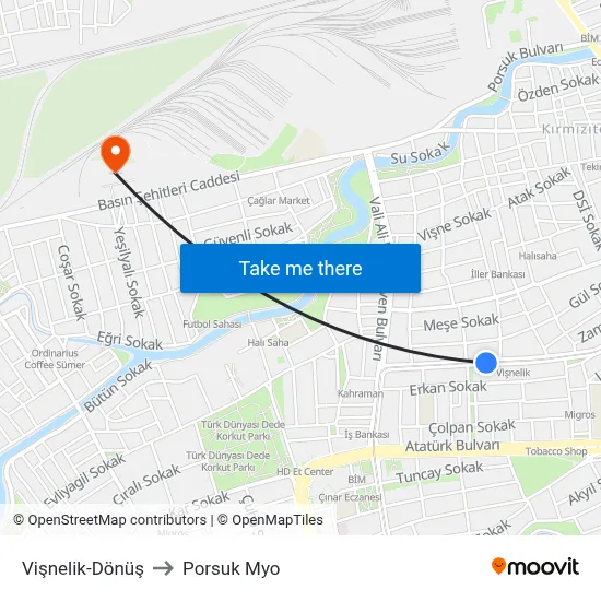 Vişnelik to Porsuk Myo map