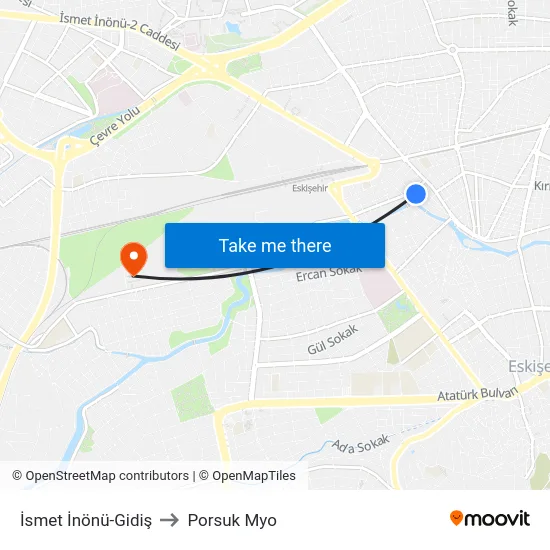 İsmet İnönü-Gidiş to Porsuk Myo map