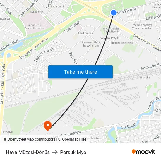 Hava Müzesi to Porsuk Myo map