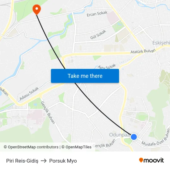 Piri Reis-Gidiş to Porsuk Myo map