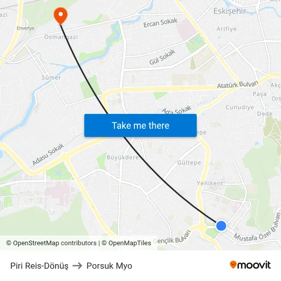Piri Reis to Porsuk Myo map