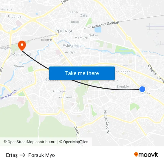 Ertaş to Porsuk Myo map