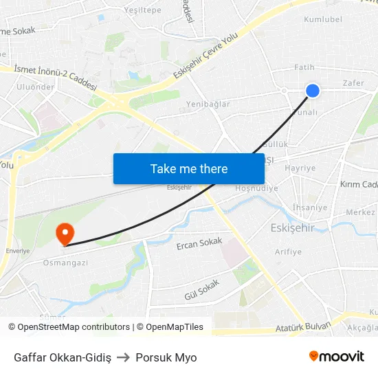 Gaffar Okkan to Porsuk Myo map
