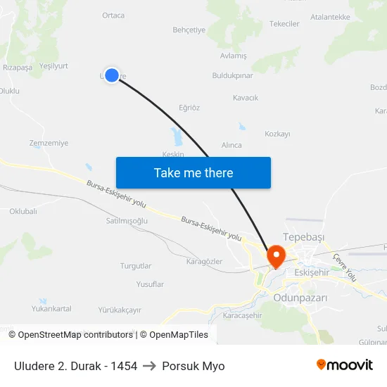 Uludere 2. Durak - 1454 to Porsuk Myo map