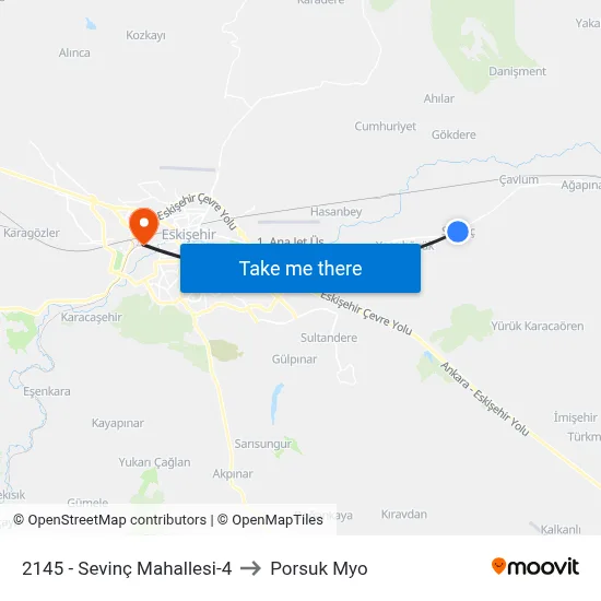 2145 - Sevinç Mahallesi-4 to Porsuk Myo map
