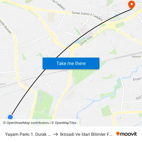 Yaşam Parkı 1. Durak - 2827 to İktisadi Ve İdari Bilimler Fakültesi map