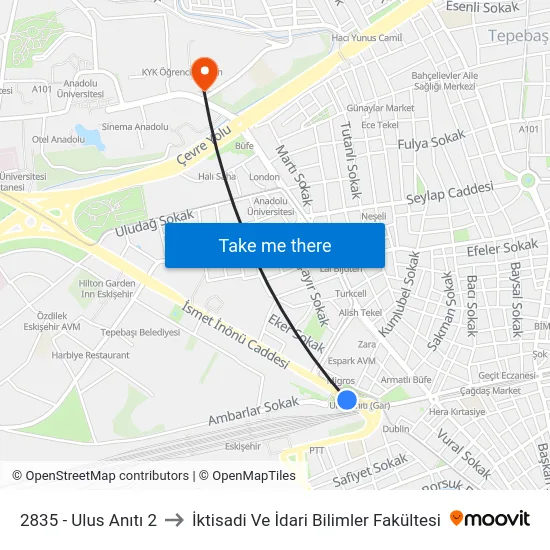 2835 - Ulus Anıtı 2 to İktisadi Ve İdari Bilimler Fakültesi map