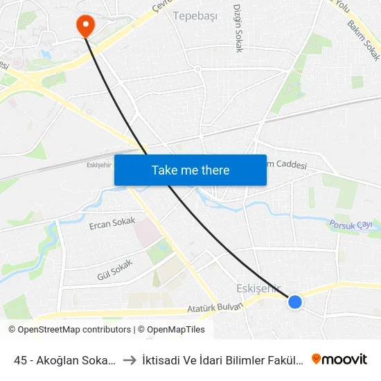 45 - Akoğlan Sokak 1 to İktisadi Ve İdari Bilimler Fakültesi map