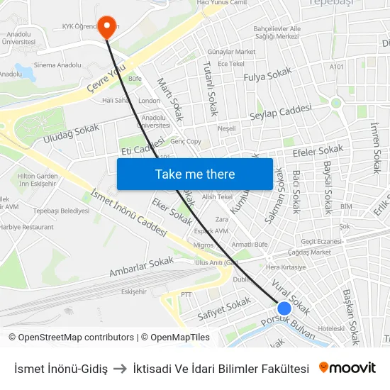 İsmet İnönü-Gidiş to İktisadi Ve İdari Bilimler Fakültesi map
